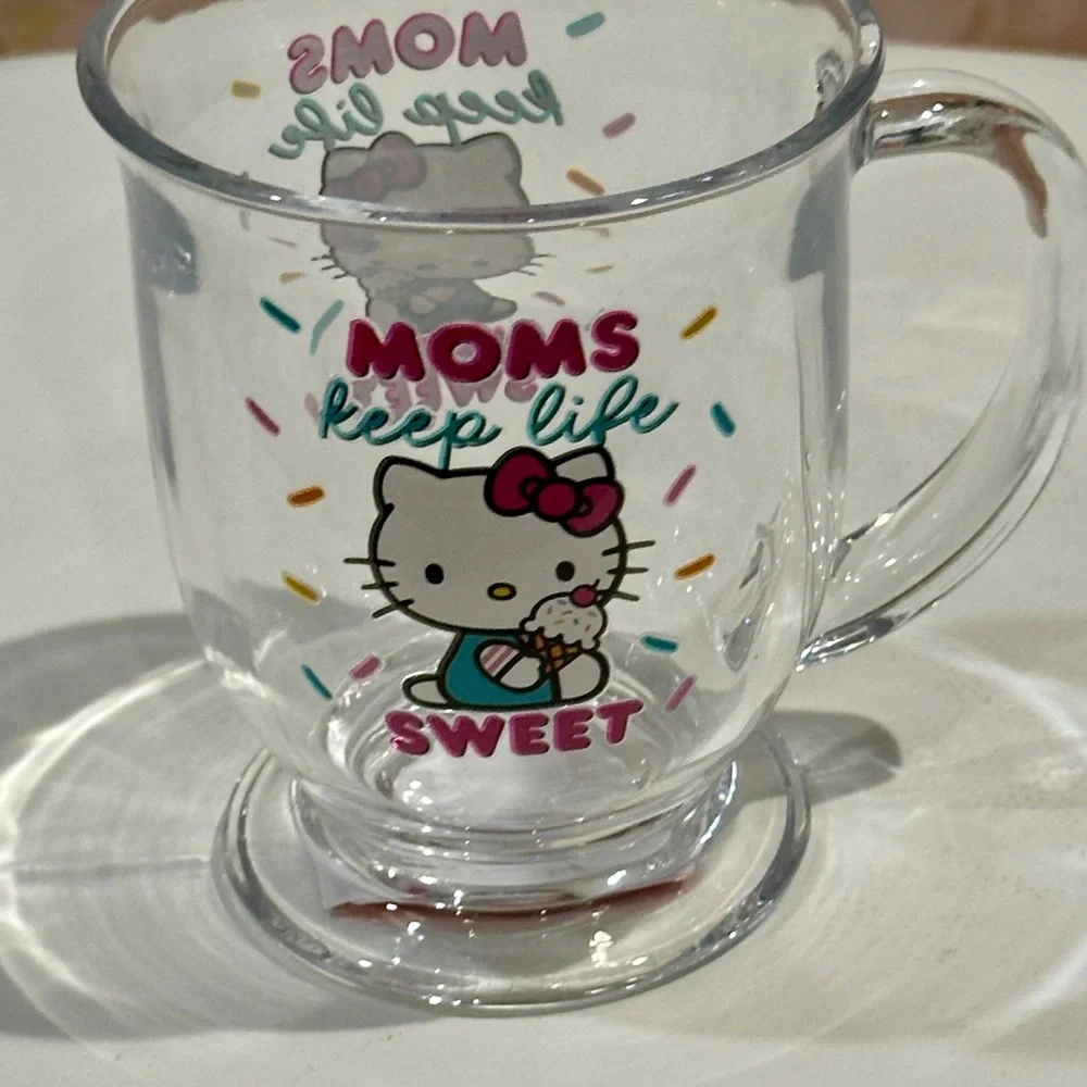 Hello Kitty Glass Mug “Moms keep life sweet”